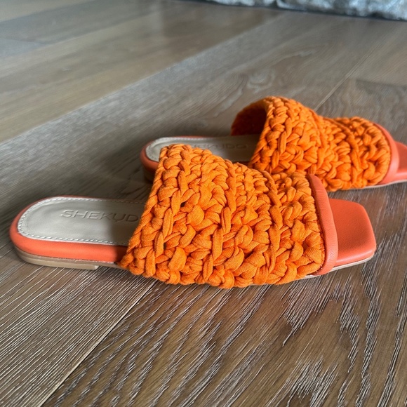 SHEKUDO Amaro Knit Strap Slide Sandal in Tangerine - Picture 6 of 11